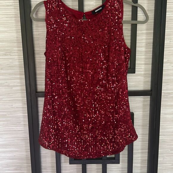 DKNY red sequins sleeveless blouse size XS - Picture 1 of 5